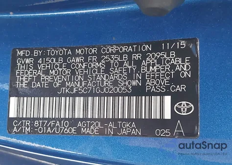 2016 Scion Tc z USA, uszkodzony, nr VIN JTKJF5C71GJ020053